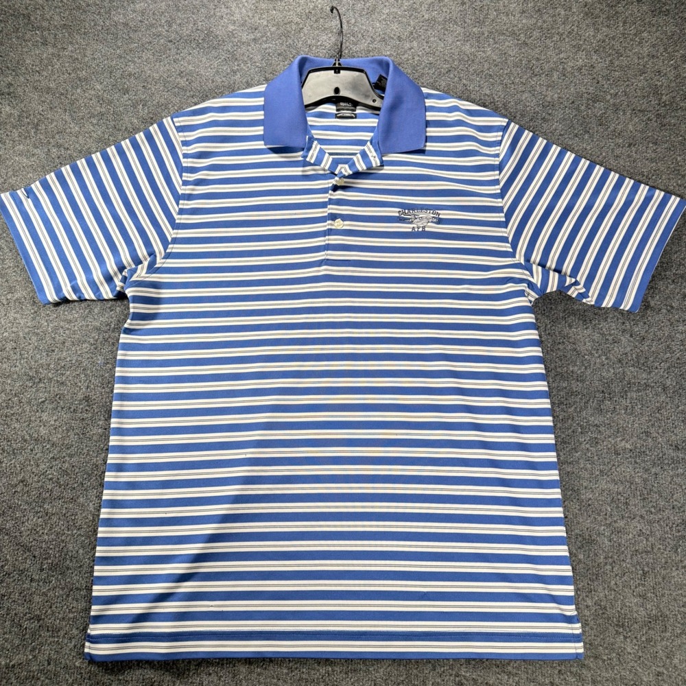 Page & Tuttle Polo Shirt Mens Large Blue White Striped Charleston AFB Golf Top L